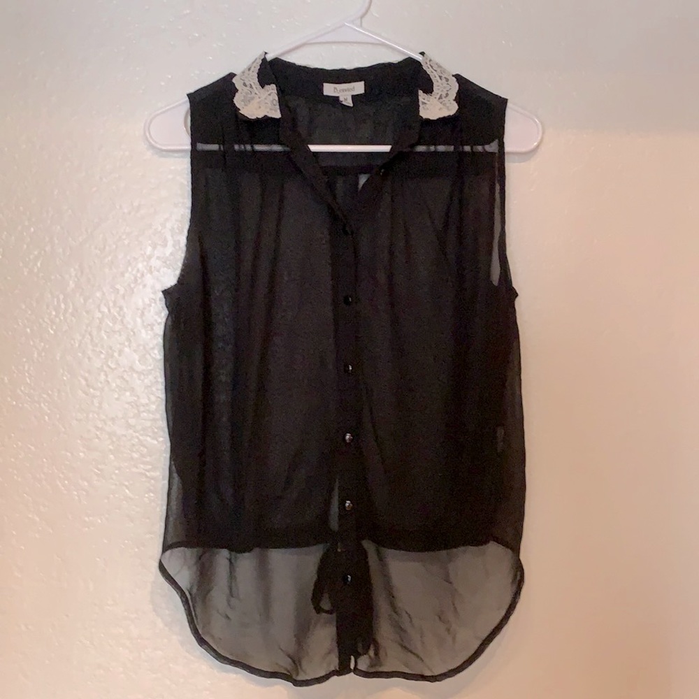 Black shear tank w lace trimmed color & tie back